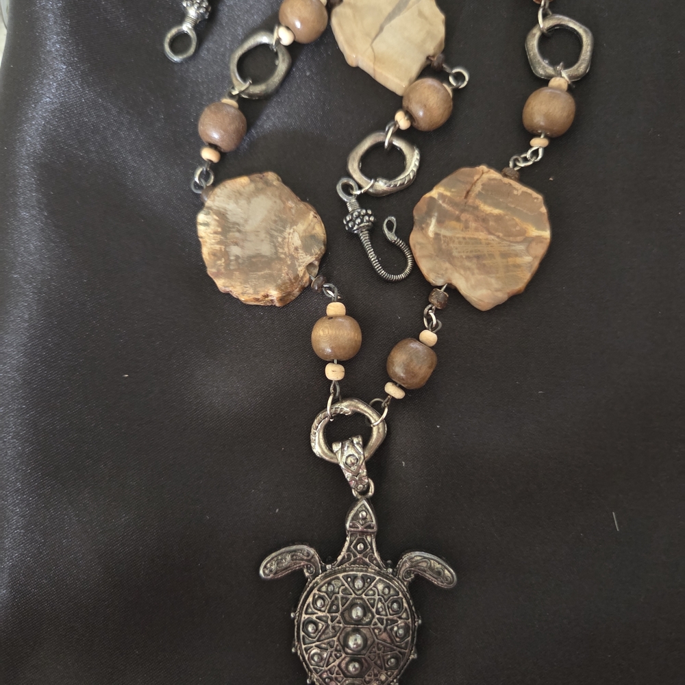 Handcrafted Silver And Orange Turtle Pendant Neck… - image 4